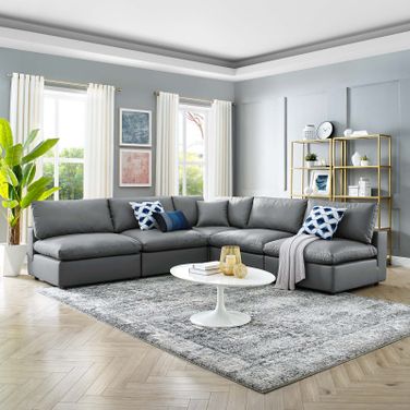Commix Down Filled Overstuffed Vegan Leather 5-Piece Sectional Sofa EEI-4919-GRY