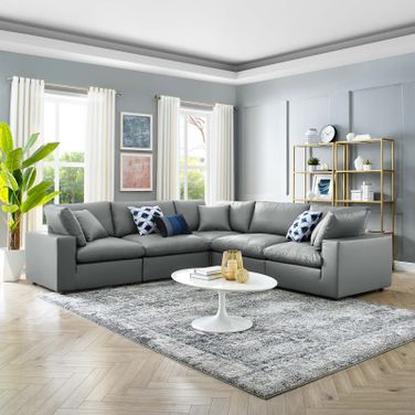 Commix Down Filled Overstuffed Vegan Leather 5-Piece Sectional Sofa EEI-4920-GRY