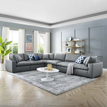 Commix Down Filled Overstuffed Vegan Leather 6-Piece Sectional Sofa EEI-4921-GRY