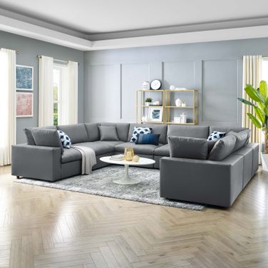 Commix Down Filled Overstuffed Vegan Leather 8-Piece Sectional Sofa In Gray