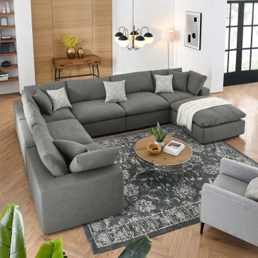 Commix Gray Down Filled Overstuffed 7 Piece Sectional Sofa Set