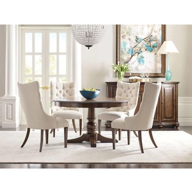 Commonwealth Round Dining Room Set In Warm Brunette