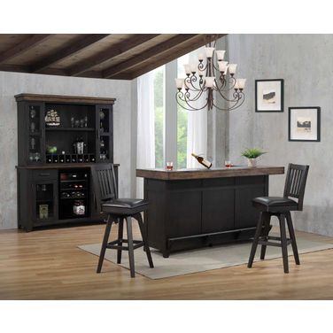 Complete Ashford Back Bar-Hutch, Black and Rustic Walnut
