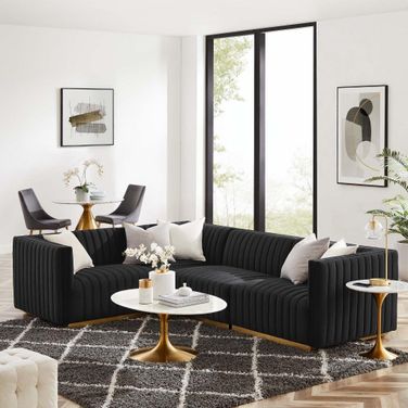 Conjure Channel Tufted Performance Velvet 4 Piece Sectional In Gold Black EEI-5847-GLD-BLK