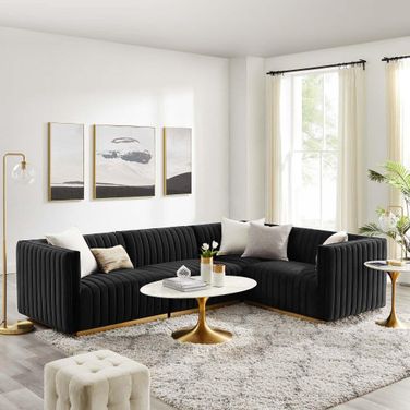 Conjure Channel Tufted Performance Velvet 4 Piece Sectional In Gold Black EEI-5848-GLD-BLK