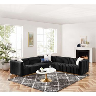 Conjure Channel Tufted Performance Velvet 5 Piece Sectional In Gold Black EEI-5849-GLD-BLK