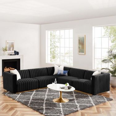 Conjure Channel Tufted Performance Velvet 5 Piece Sectional In Gold Black EEI-5850-GLD-BLK