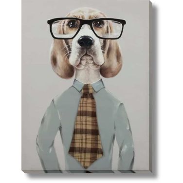 Contemplative Professor Beagle Chic Canvas Wall Art In Multi