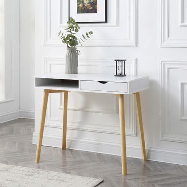 Contemporary Austin Home Office Desk with Storage Drawers In White