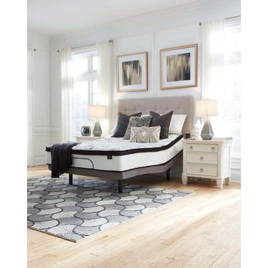 Contemporary Beige Queen Upholstered Panel Bed With Chime 12" Hybrid Ultra Plush Bed In A Box Mattress