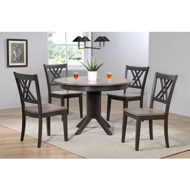 Contemporary Double X-Back 5-Piece Dining Set In Grey Stone and Black Stone