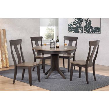 Contemporary Panel Back 5-Piece Dining Set In Grey Stone and Black Stone