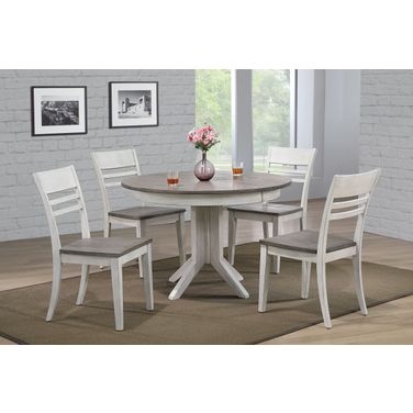 Contemporary Table Transitional Ladder Back 5-Piece Dining Set In Ash and Stormy White
