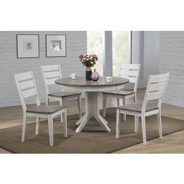 Contemporary Table With Ladder Back Chairs 5- Piece Dining Set In Ash and Stormy White