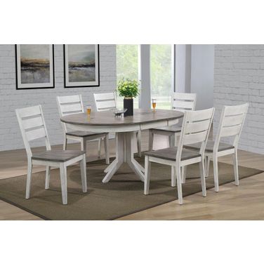 Contemporary Table With Ladder Back Chairs 7- Piece Dining Set In Ash and Stormy White