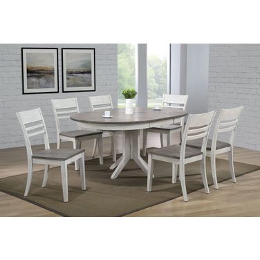 Contemporary Table With Transitional Ladder Back Chairs 7-Piece Dining Set In Ash and Stormy White