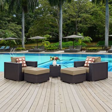 Convene 5-Piece Outdoor Patio Sectional Set In Espresso Mocha