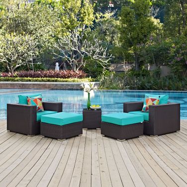 Convene 5-Piece Outdoor Patio Sectional Set In Espresso Turquoise
