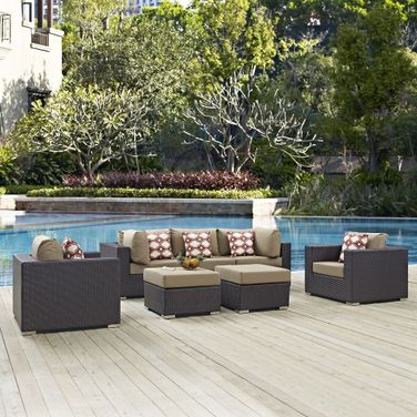 Convene 7-Piece Outdoor Patio Sectional Set In Espresso Mocha