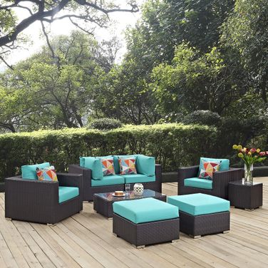 Convene 8-Piece Outdoor Patio Sectional Set In Espresso Turquoise