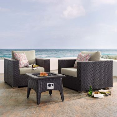 Convene Espresso Beige 3 Piece Set Outdoor Patio with Fire Pit EEI-3727-EXP-BEI-SET