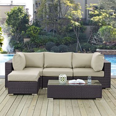 Convene Espresso Beige 5 Piece Outdoor Patio Sectional Set EEI-2172-EXP-BEI-SET