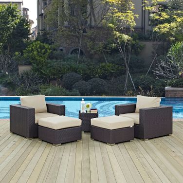 Convene Espresso Beige 5 Piece Outdoor Patio Sectional Set EEI-2201-EXP-BEI-SET