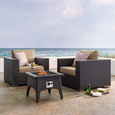 Convene Espresso Mocha 3 Piece Set Outdoor Patio with Fire Pit EEI-3727-EXP-MOC-SET