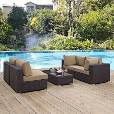 Convene Espresso Mocha 5 Piece Outdoor Patio Sectional Set EEI-2163-EXP-MOC-SET