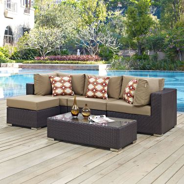Convene Espresso Mocha 5 Piece Outdoor Patio Sectional Set EEI-2362-EXP-MOC-SET