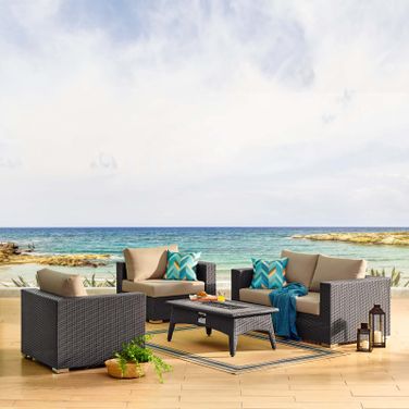 Convene Espresso Mocha 5 Piece Set Outdoor Patio with Fire Pit