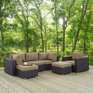 Convene Espresso Mocha 6 Piece Outdoor Patio Sectional Set EEI-2207-EXP-MOC-SET