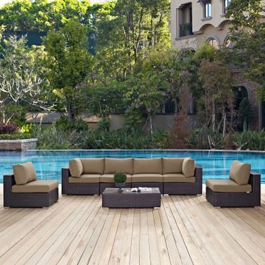 Convene Espresso Mocha 7 Piece Outdoor Patio Sectional Set EEI-2164-EXP-MOC-SET