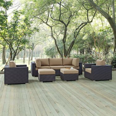 Convene Espresso Mocha 7 Piece Outdoor Patio Sectional Set EEI-2200-EXP-MOC-SET