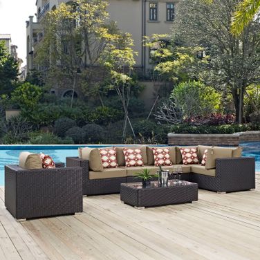 Convene Espresso Mocha 7 Piece Outdoor Patio Sectional Set EEI-2350-EXP-MOC-SET