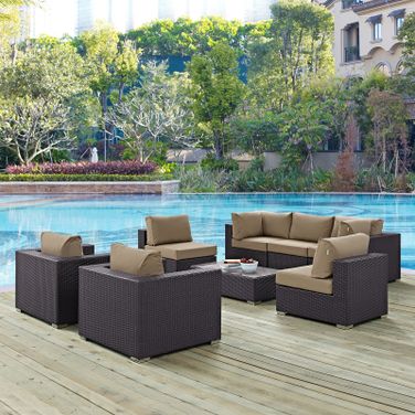 Convene Espresso Mocha 8 Piece Outdoor Patio Sectional Set EEI-2203-EXP-MOC-SET