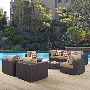 Convene Espresso Mocha 8 Piece Outdoor Patio Sectional Set EEI-2368-EXP-MOC-SET