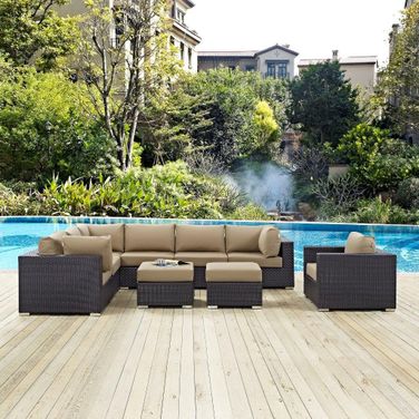 Convene Espresso Mocha 9 Piece Outdoor Patio Sectional Set