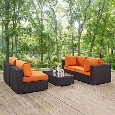 Convene Espresso Orange 5 Piece Outdoor Patio Sectional Set EEI-2163-EXP-ORA-SET