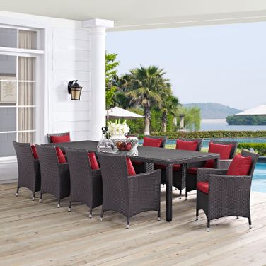 Convene Espresso Red 11 Piece Outdoor Patio Dining Set EEI-2219-EXP-RED-SET