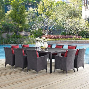 Convene Espresso Red 11 Piece Outdoor Patio Dining Set EEI-2240-EXP-RED-SET