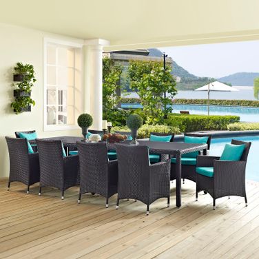 Convene Espresso Turquoise 11 Piece Outdoor Patio Dining Set EEI-2219-EXP-TRQ-SET