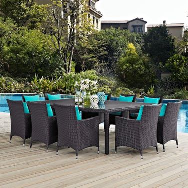 Convene Espresso Turquoise 11 Piece Outdoor Patio Dining Set EEI-2240-EXP-TRQ-SET