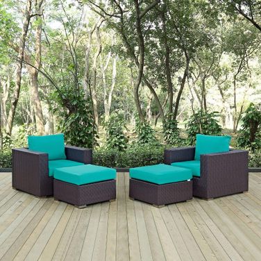 Convene Espresso Turquoise 4 Piece Outdoor Patio Sectional Set