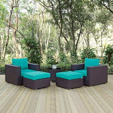 Convene Espresso Turquoise 5 Piece Outdoor Patio Sectional Set EEI-2201-EXP-TRQ-SET