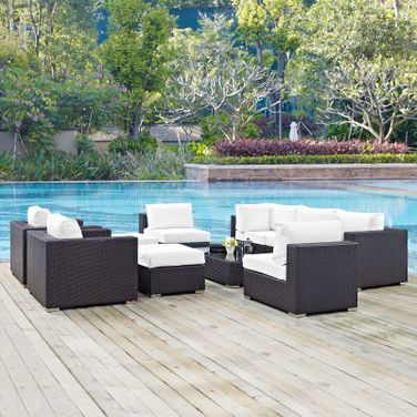Convene Espresso White 10 Piece Outdoor Patio Sectional Set