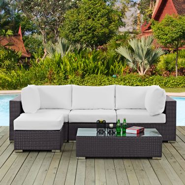 Convene Espresso White 5 Piece Outdoor Patio Sectional Set EEI-2172-EXP-WHI-SET
