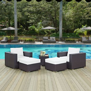 Convene Espresso White 5 Piece Outdoor Patio Sectional Set EEI-2201-EXP-WHI-SET