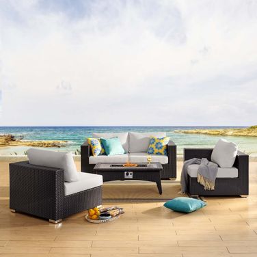 Convene 5-Piece Set Outdoor Patio With Fire Pit In Espresso White
