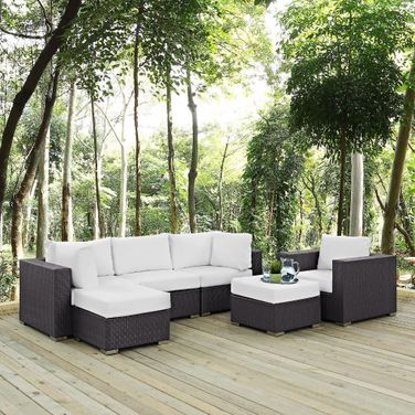 Convene Espresso White 6 Piece Outdoor Patio Sectional Set EEI-2207-EXP-WHI-SET